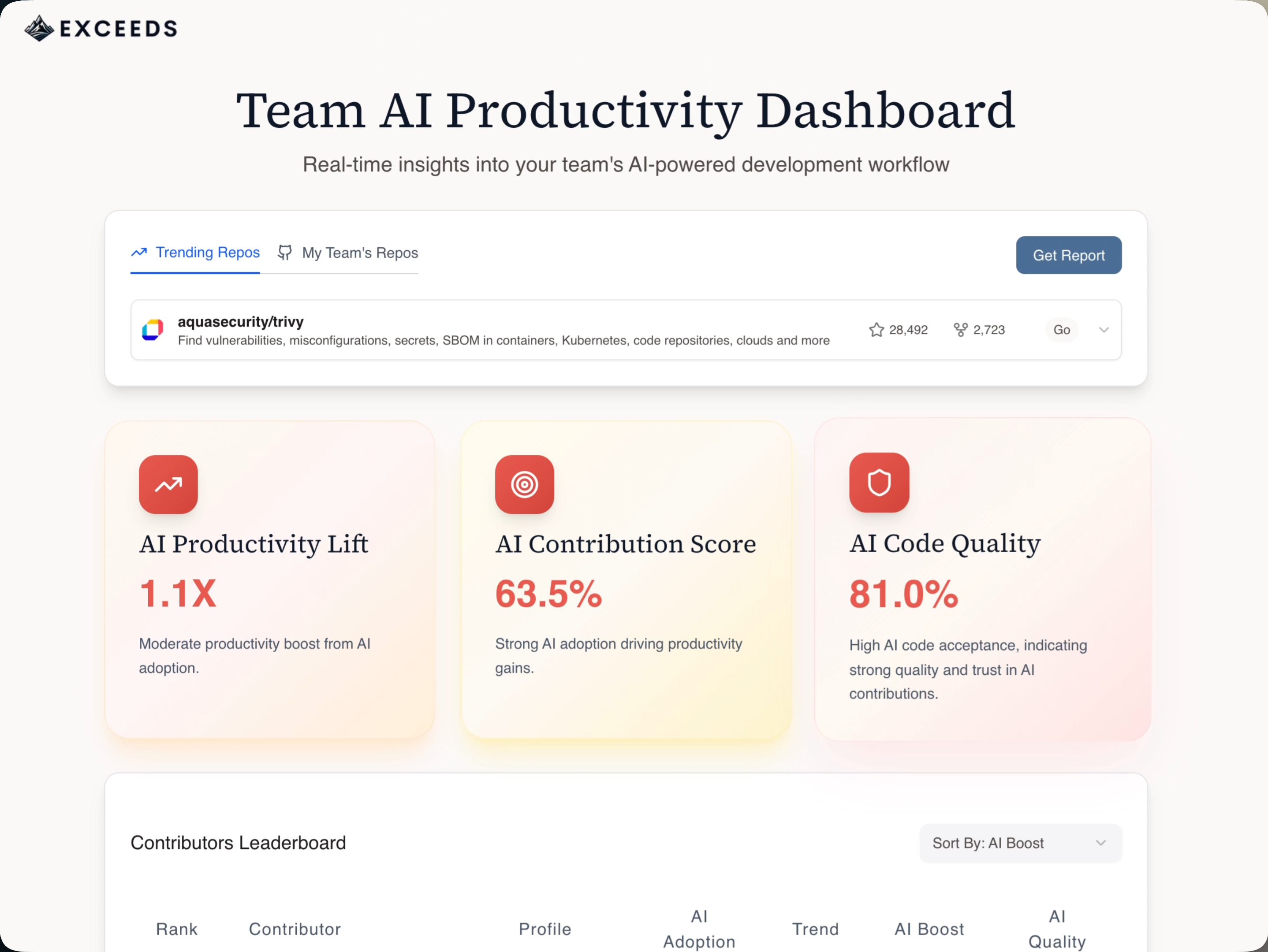 Exceeds dashboard preview